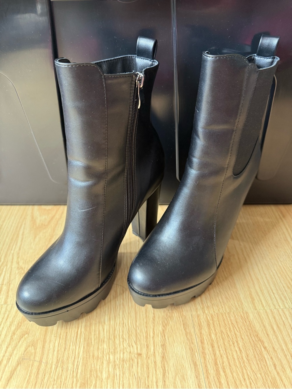 Black High-Heel Platform Ankle Boots - Women's size 41 (US 9.5)